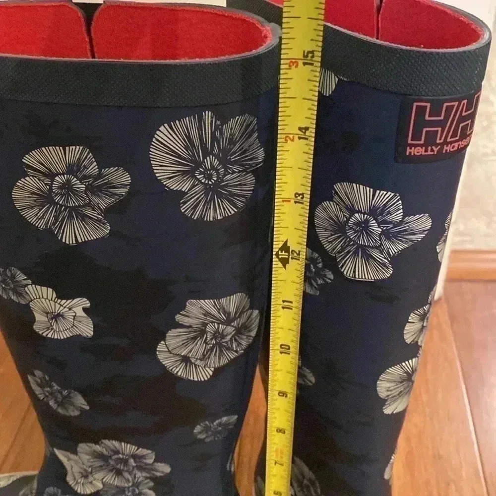 Helly Hansen new blue floral tall rain boots size… - image 8